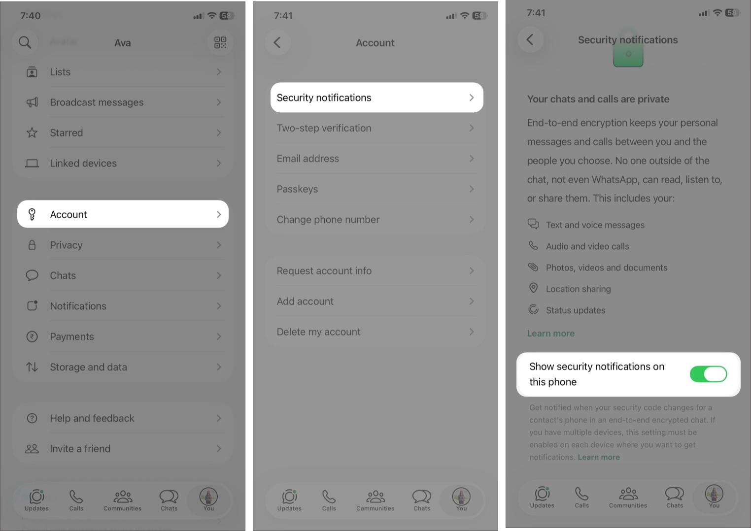 Turn on Security Notifications