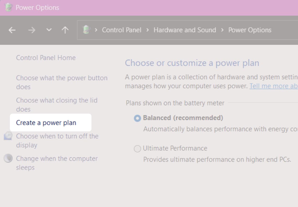 Click Create a power plan