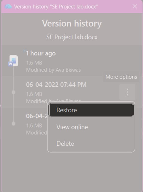 Click Restore