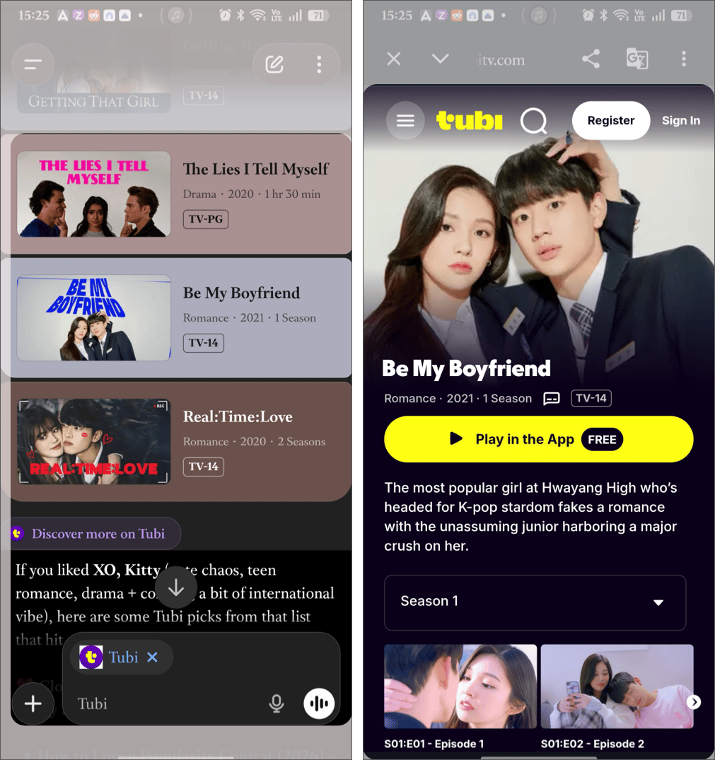 Click the banner You like directly in the Tubi app