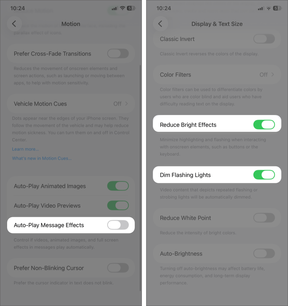 Enable Dim Flashing Lights and Reduce Bright Effects