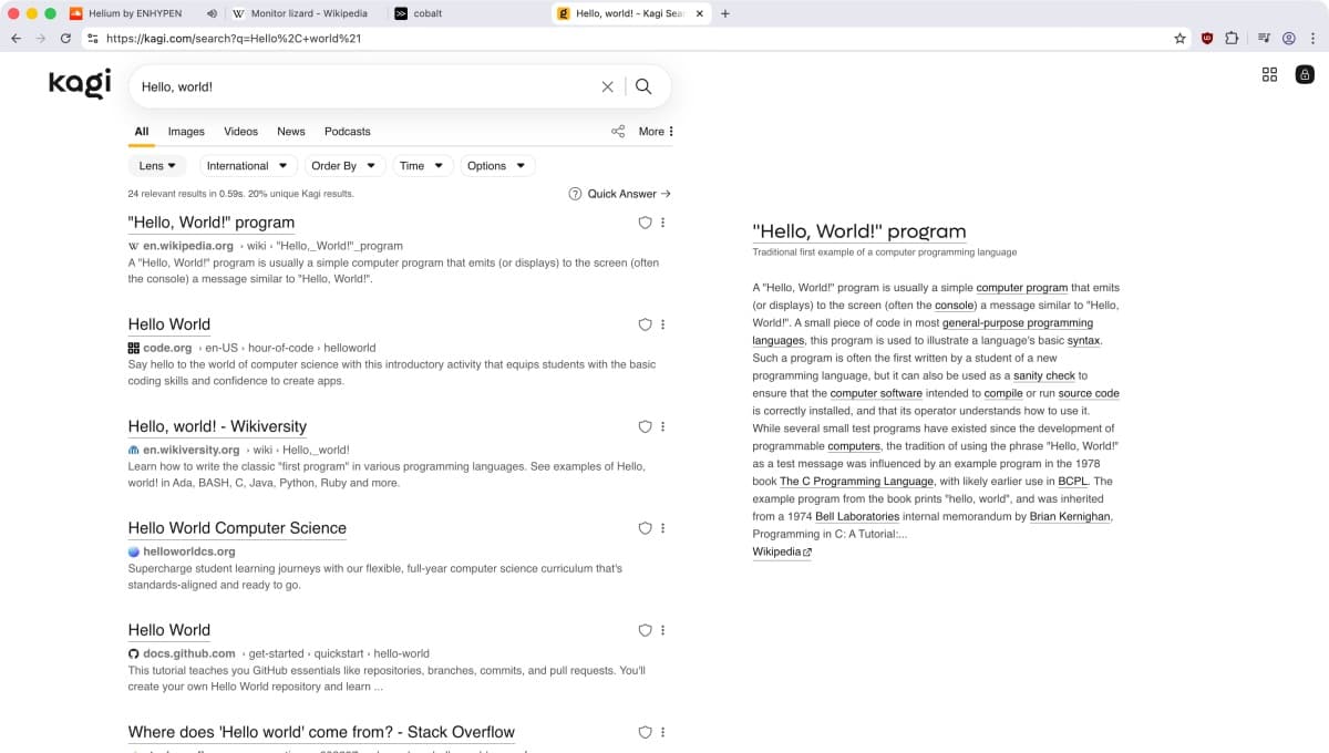 Helium Search Page