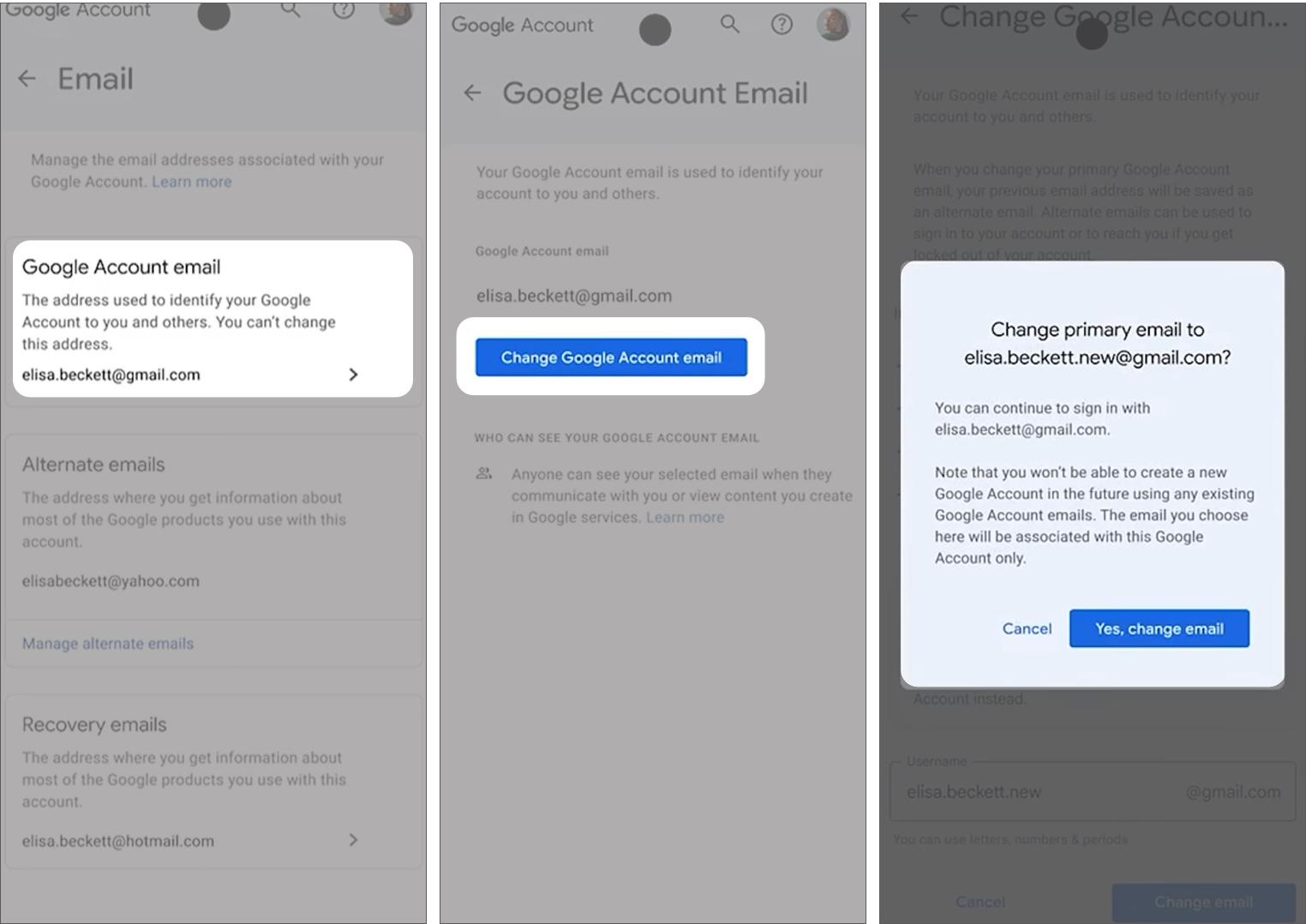 How to change your Gmail address