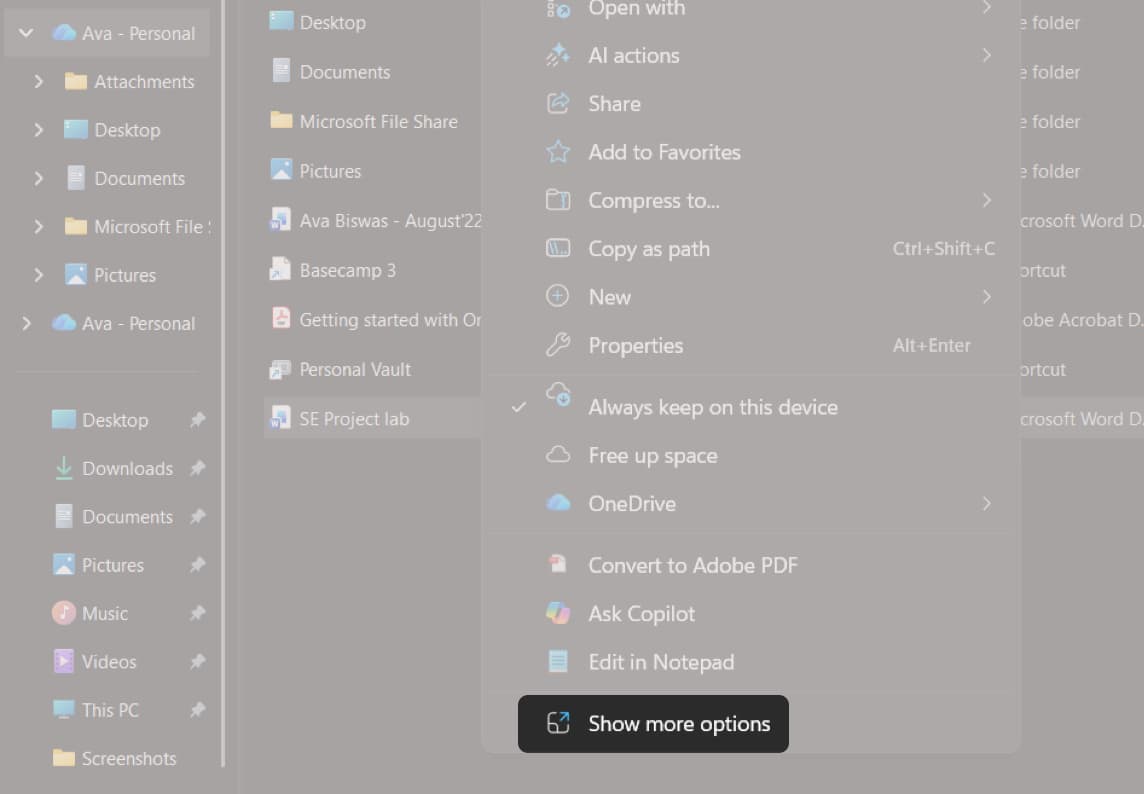 Right-click a File Then select Show more options