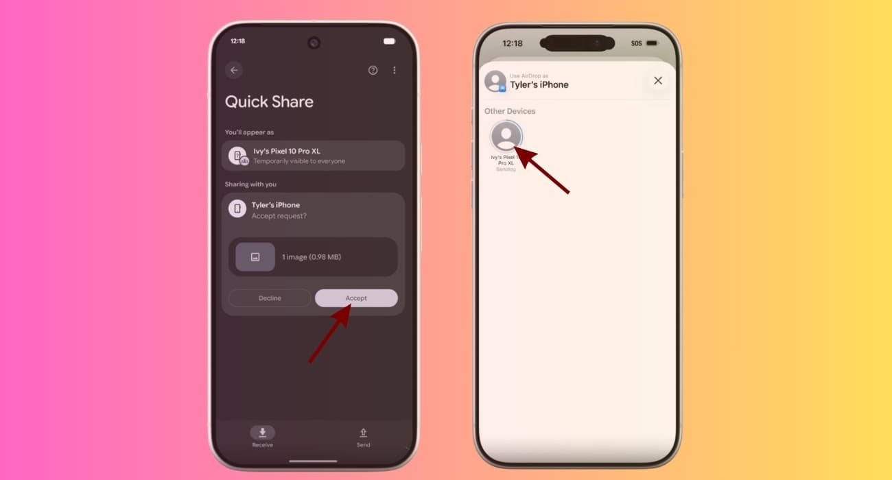 Tap Accept on your Android to start the transfer