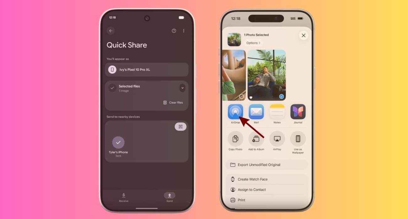 Tap the share button and select AirDrop from the Share Sheet