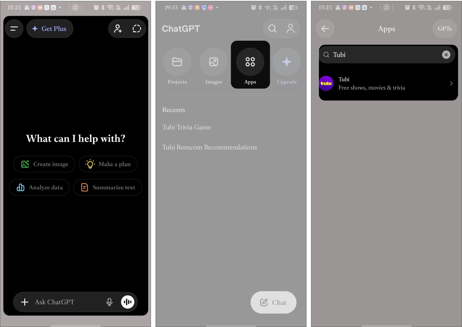 The Apps Available in ChatGPT And Search for Tubi App