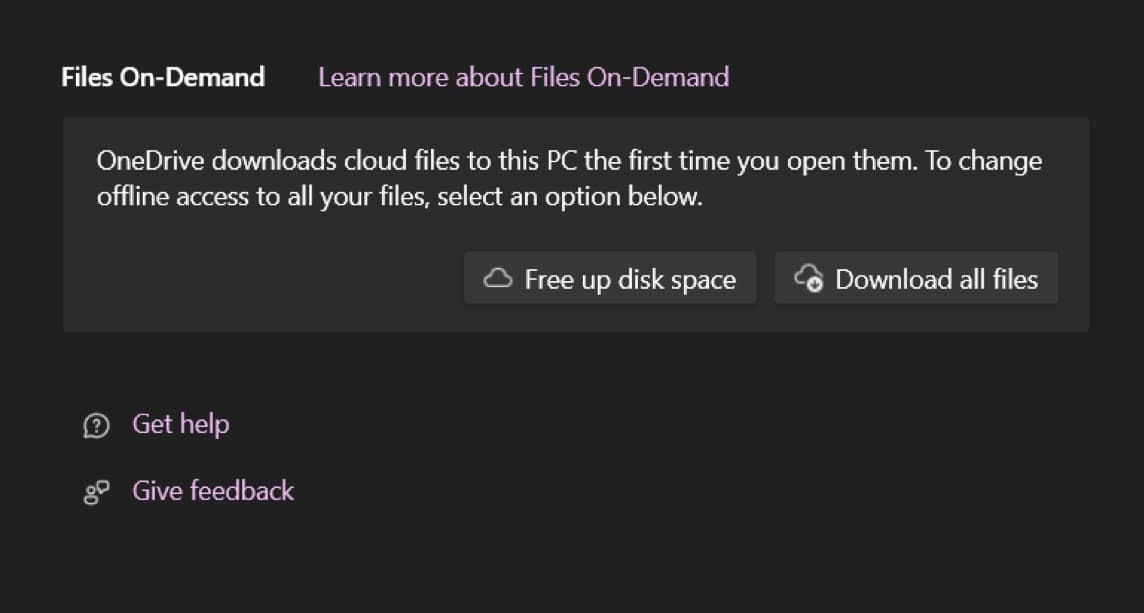 Toggle on Files On-Demand