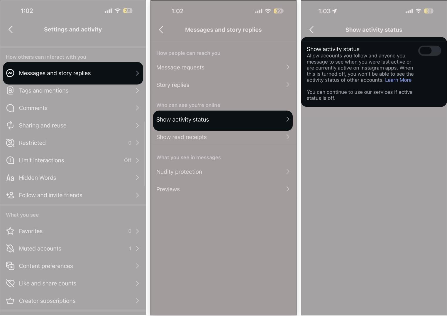 Turn off activity status