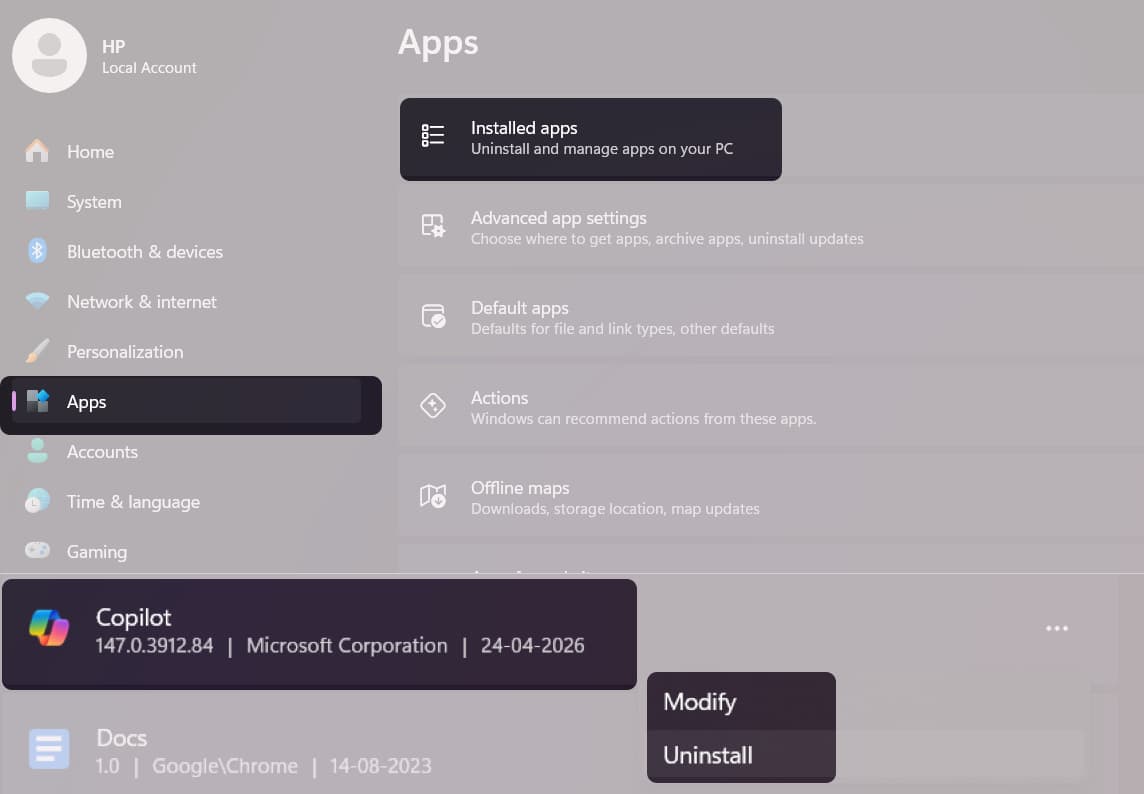 Uninstall Copilot Via Windows Settings