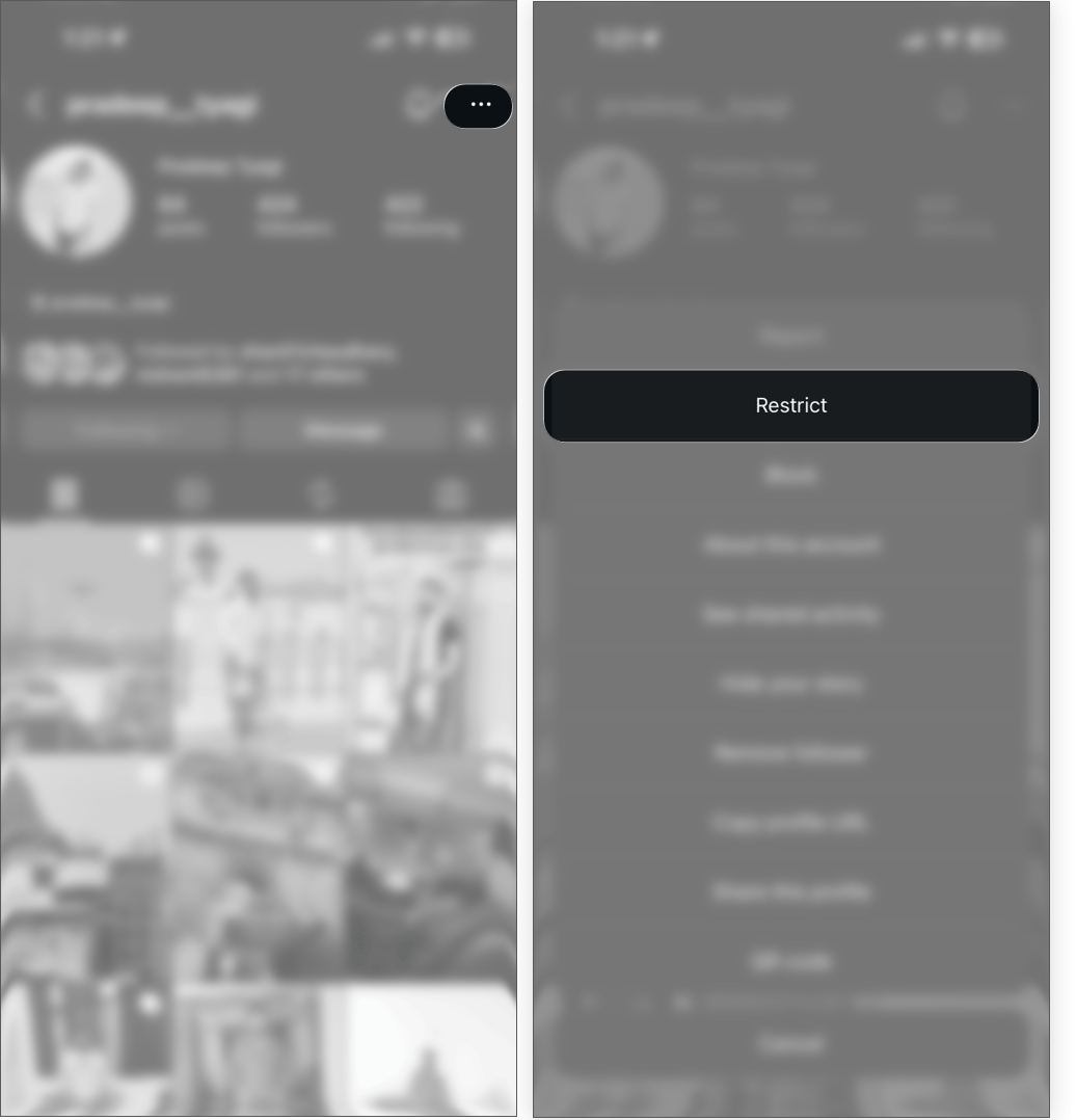 Use the Restrict feature in instagram
