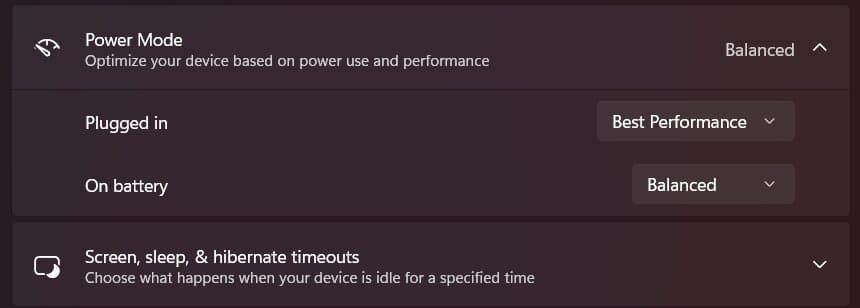 choose between Power Efficiency,Balanced and Best Performance