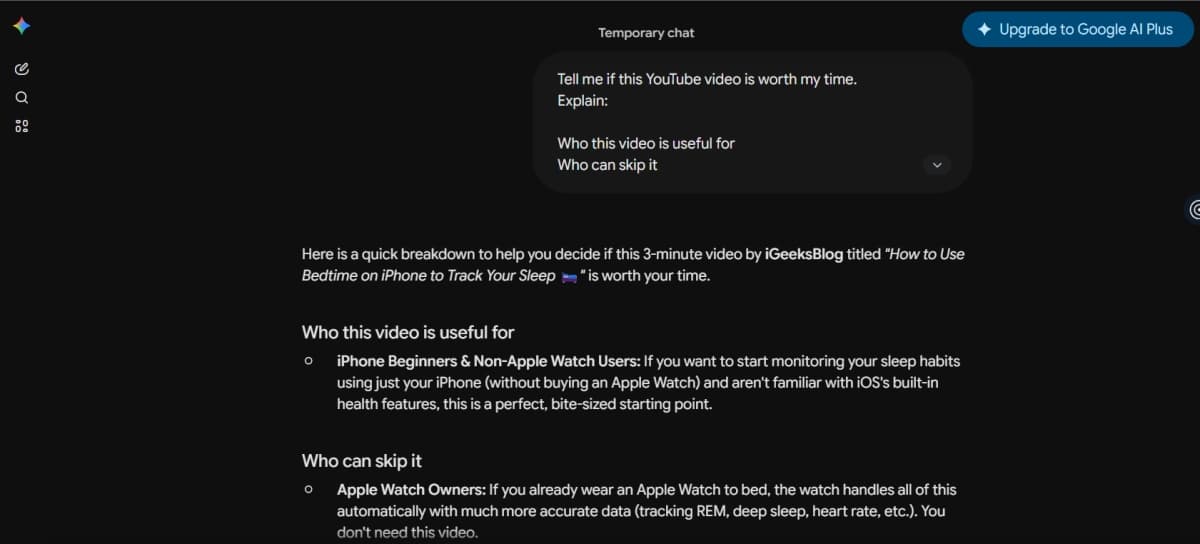 Ask Gemini if a video is worth watching