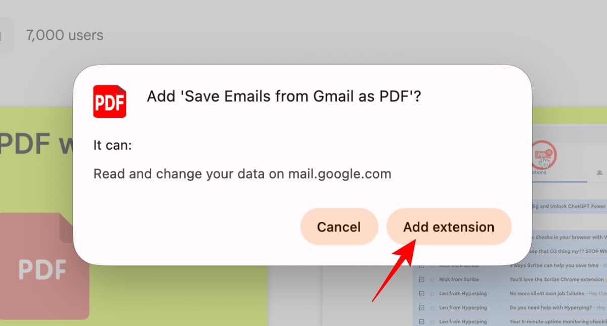 Click Add extension popup