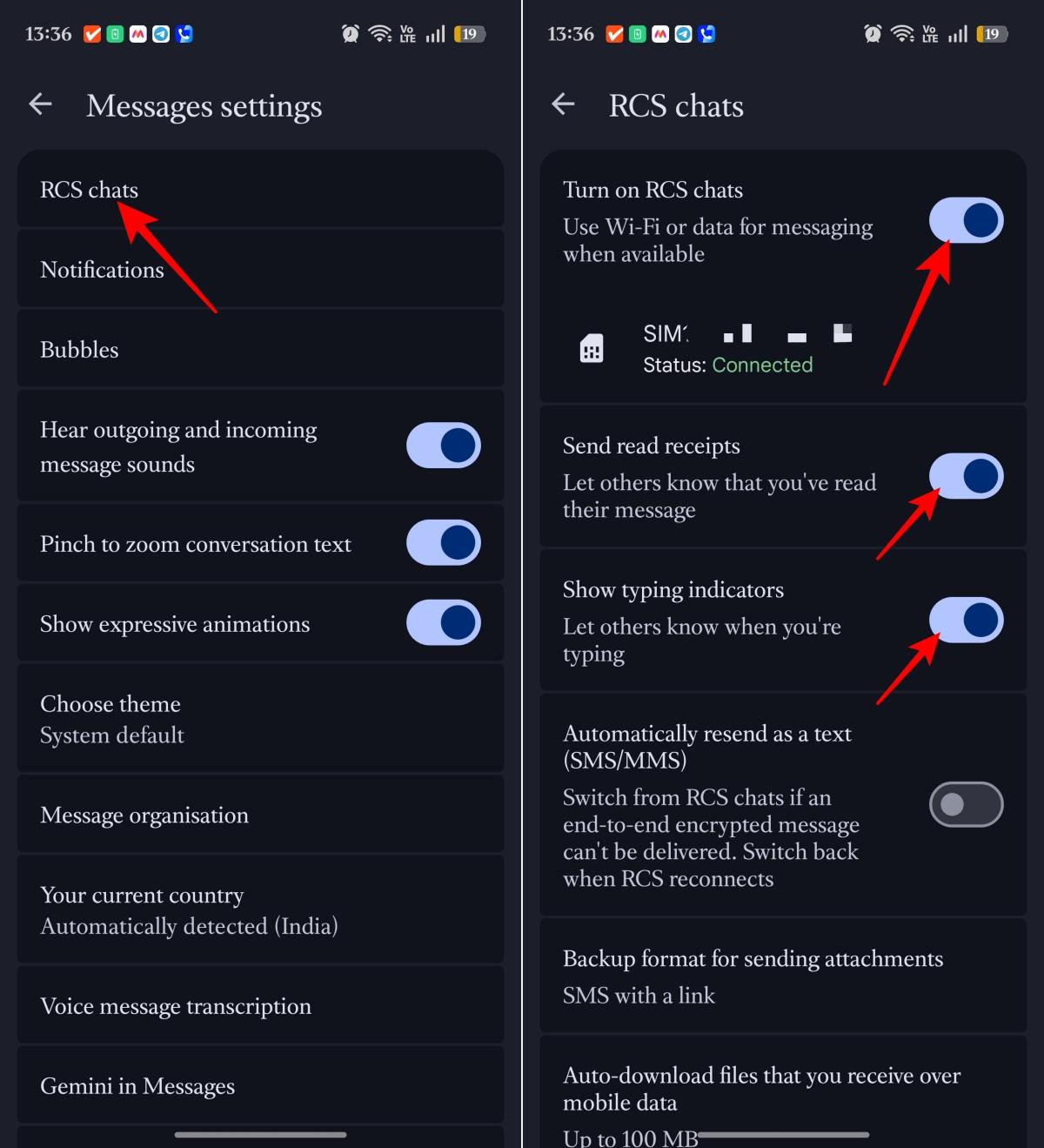 Enable RCS chats and customize chat settings