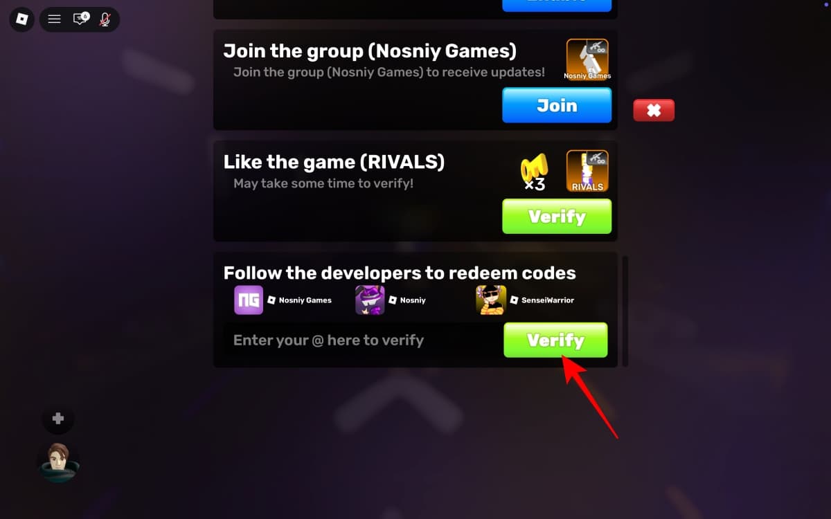 Enter Roblox username and verify follow