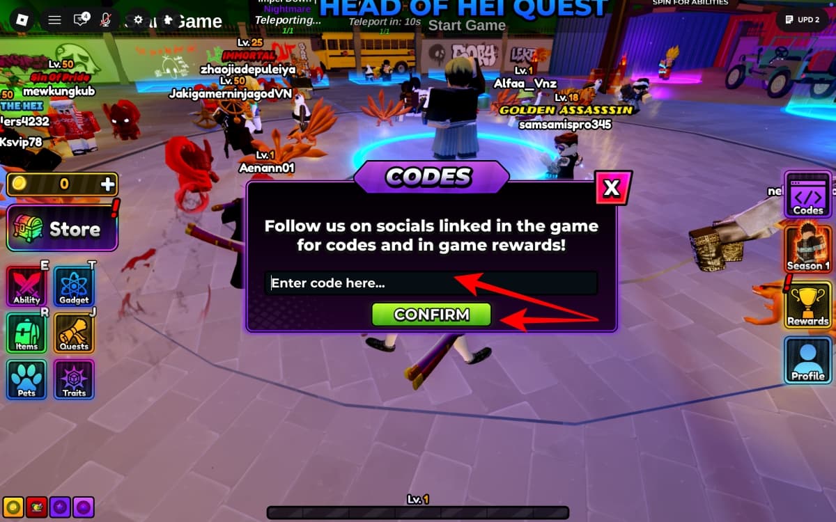 Enter code and press Confirm for rewards