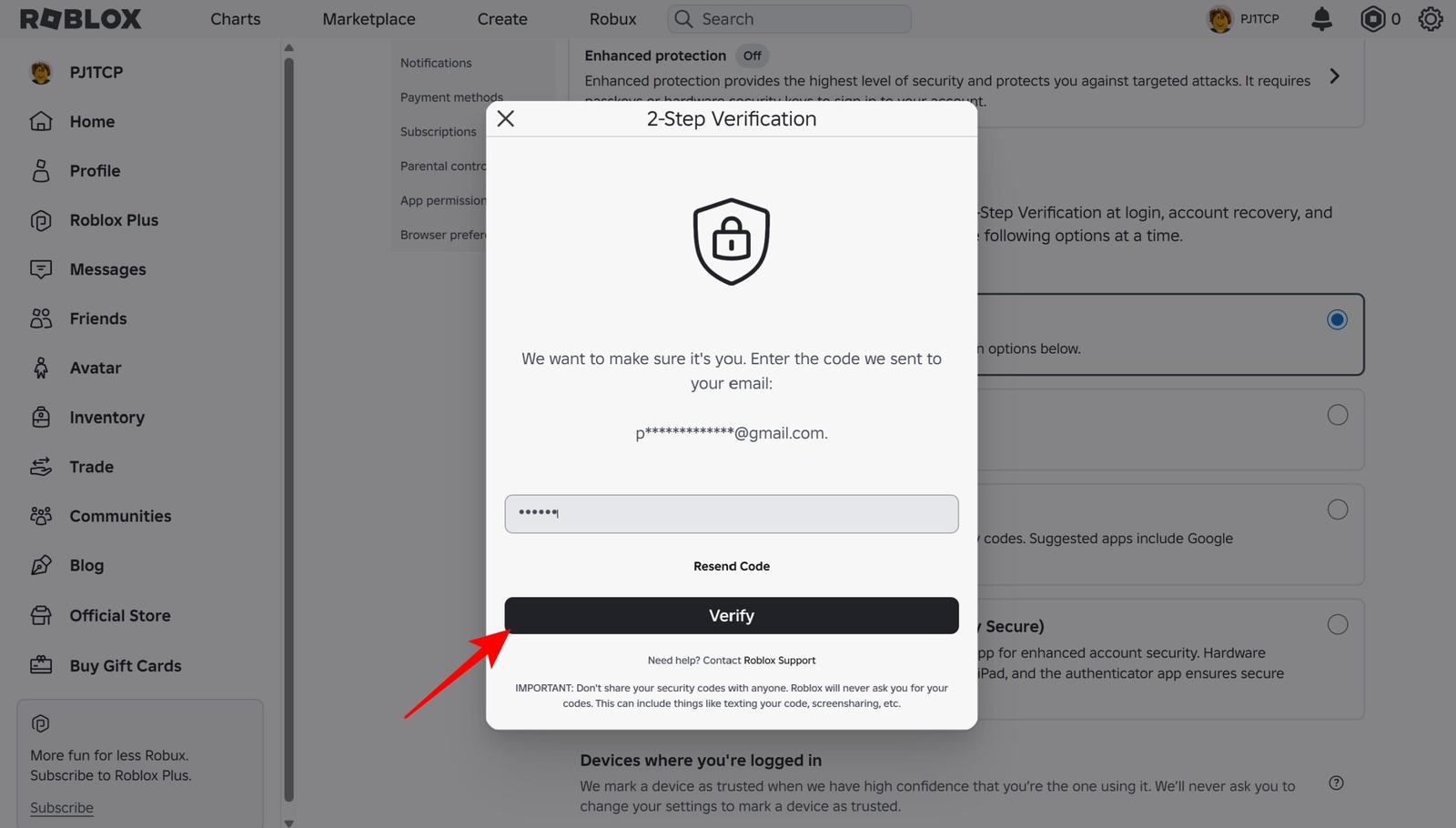 Enter the verification code and tap Verify