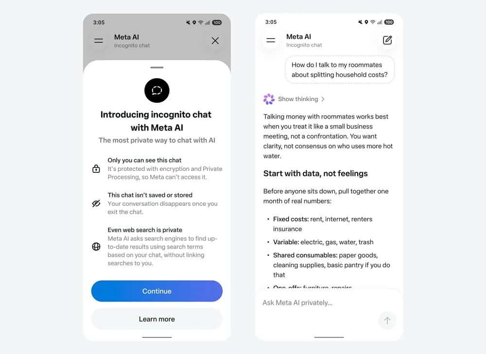 Incognito Chat is now available across WhatsApp and the Meta AI app