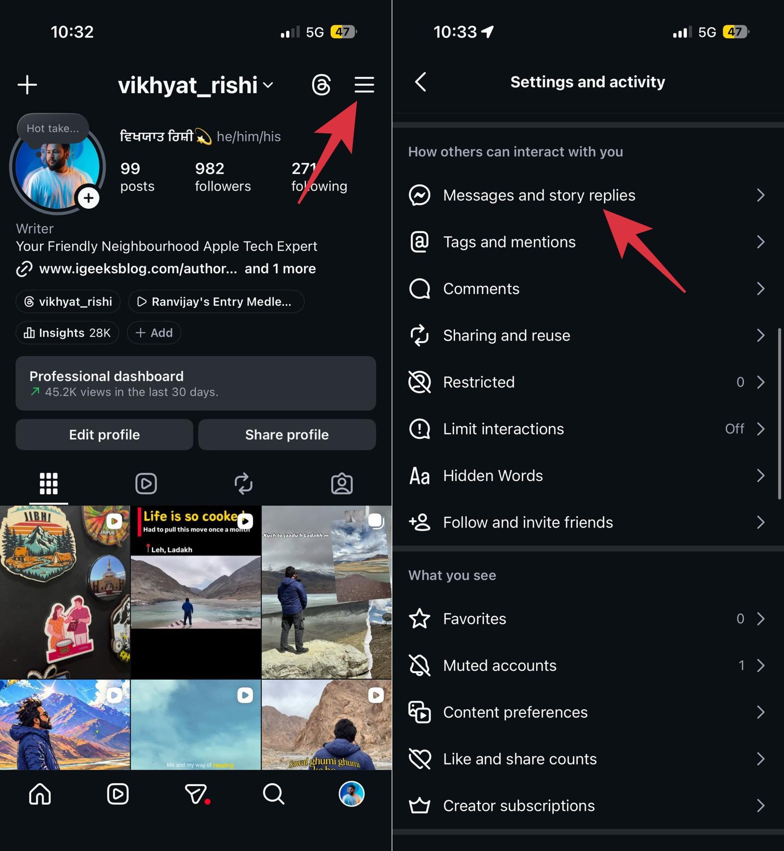 Managing Message and Story Settings