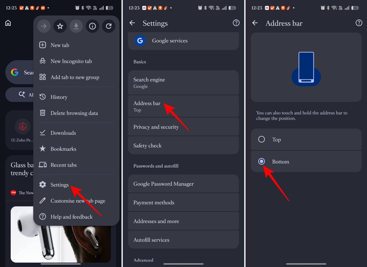 Move Chrome address bar to the bottom in settings
