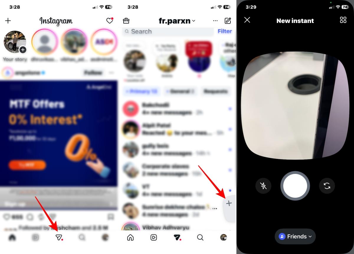 Open Instagram and launch the Instant camera