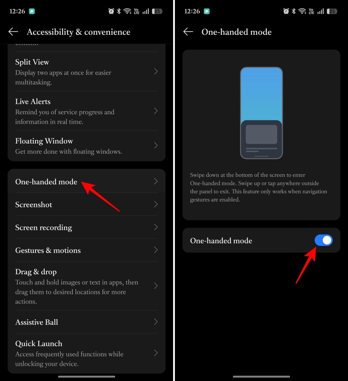 Open One handed mode settings and enable the feature