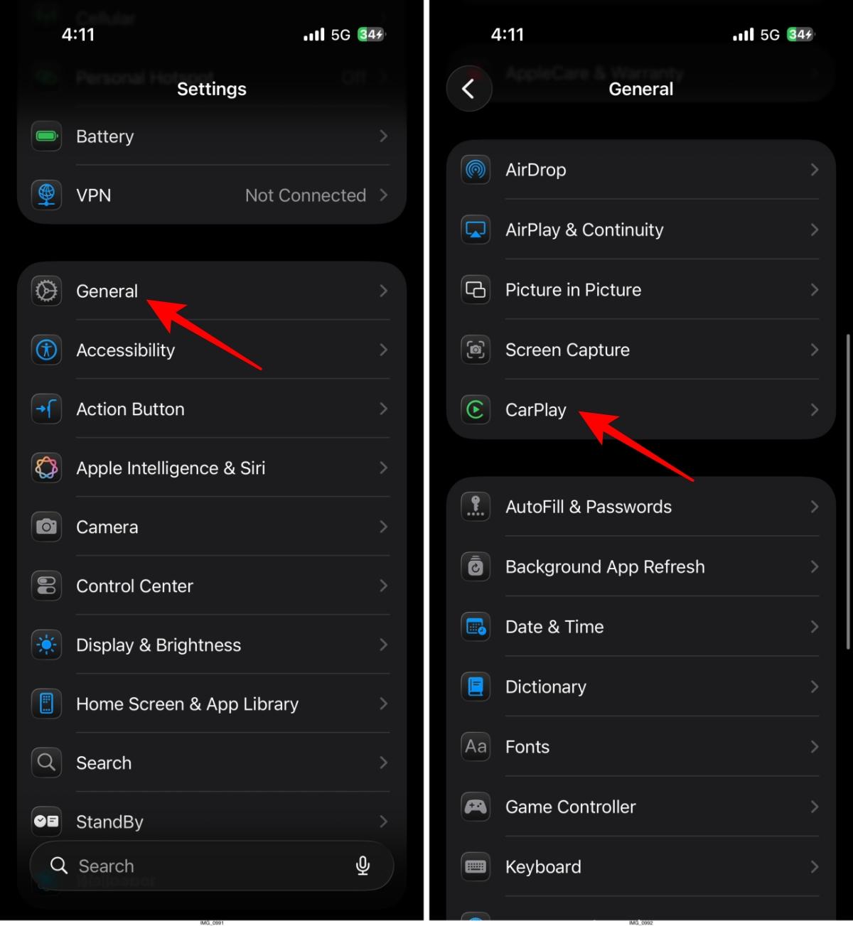 Open Settings and go to General then go to CarPlay