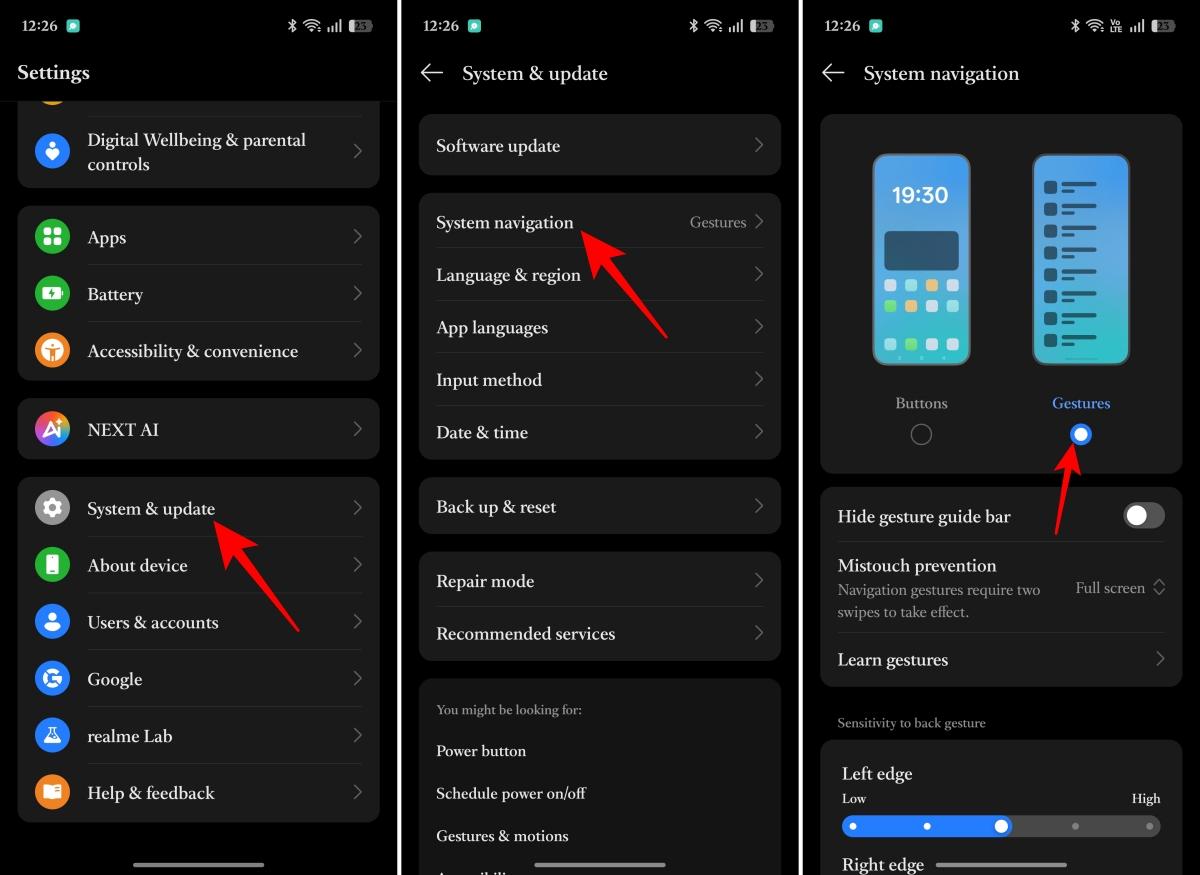 Open System navigation settings and enable gestures