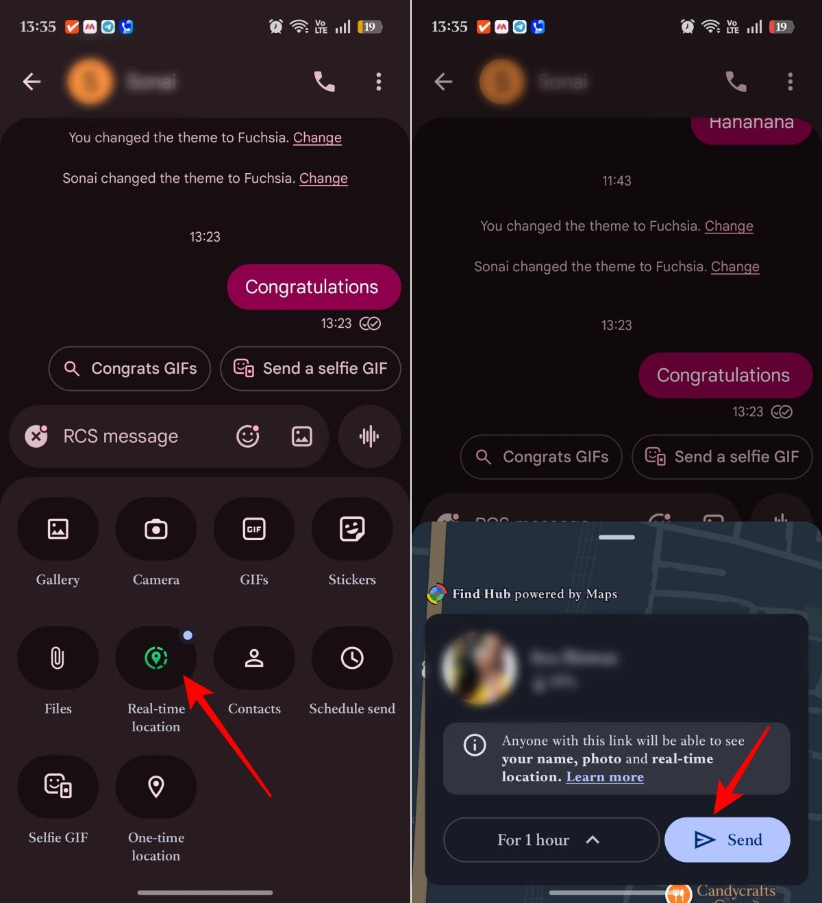 Select location duration and Send