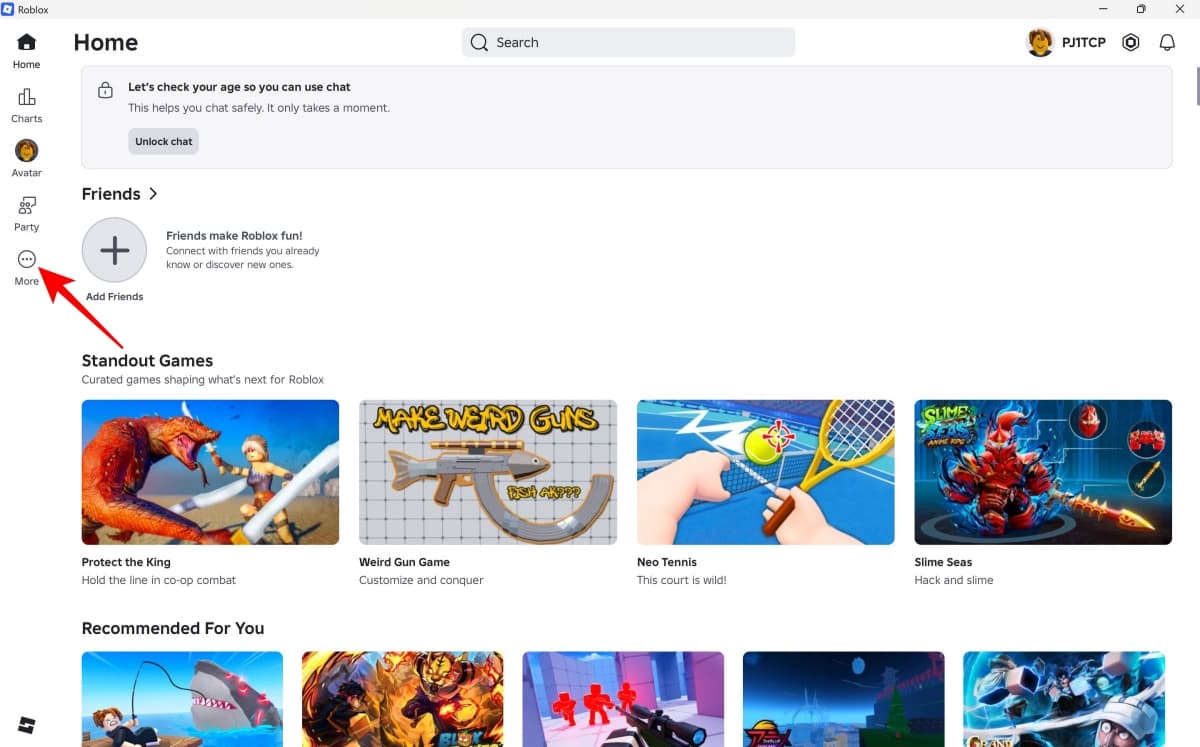 Tap the three-dot More menu in the Roblox app