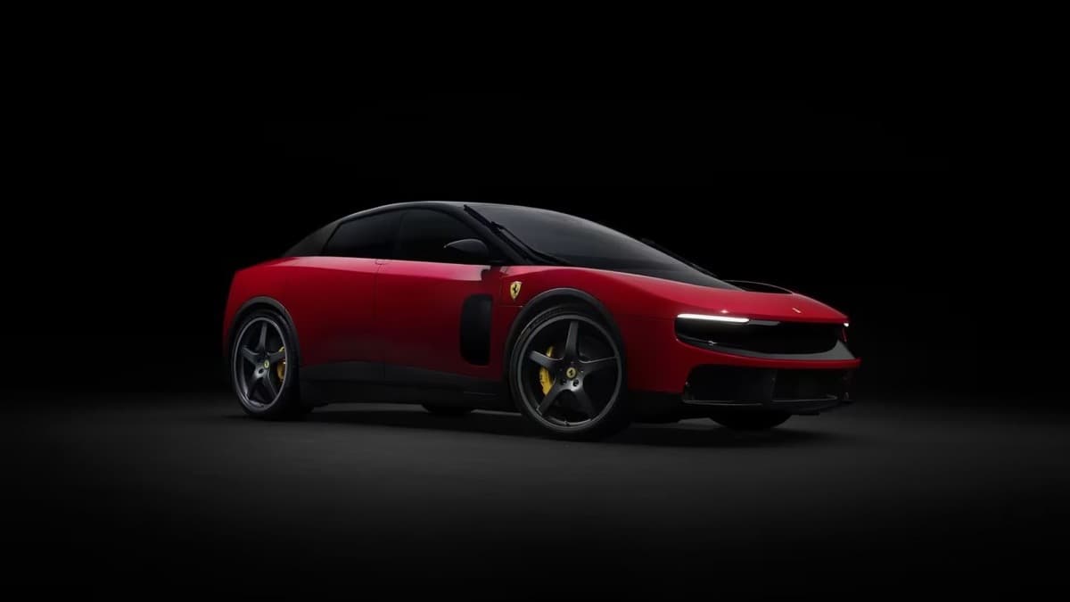 Ferrari Luce electric car in red from the front three-quarter view