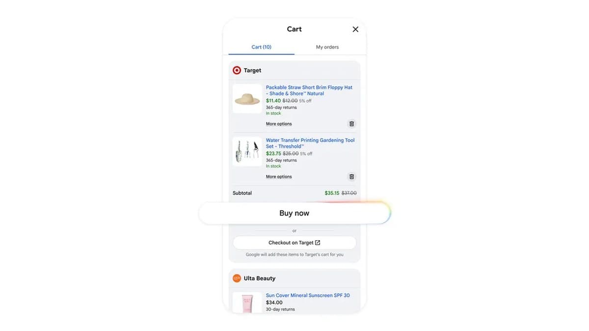 Google Universal Cart checkout interface at Google I/O 2026