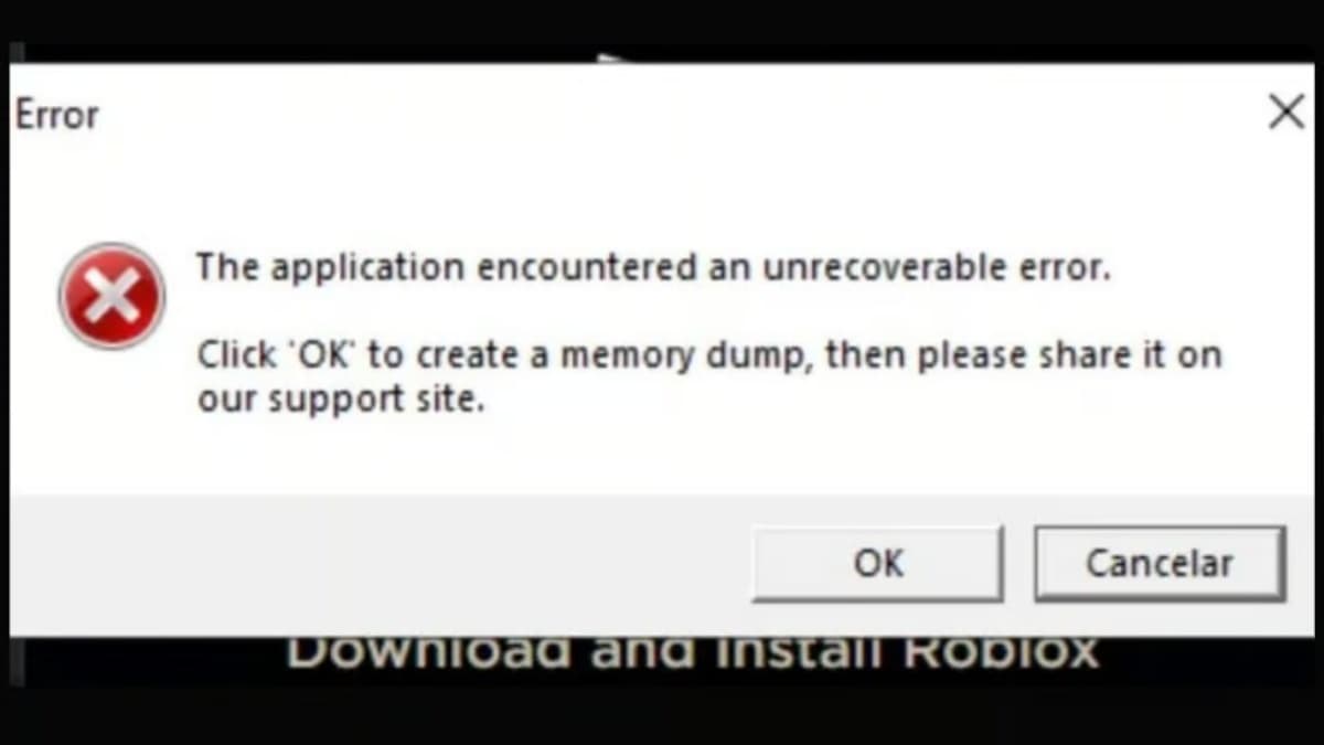 What does the Roblox memory dump error mean?