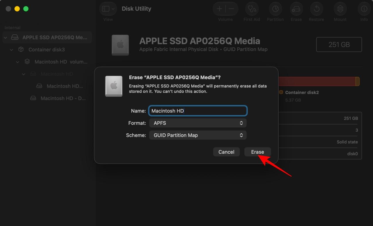 Choose Erase Volume Group and Click on Erase