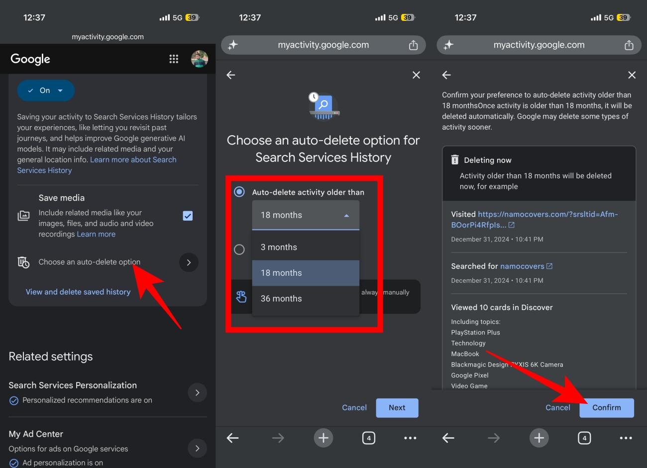 Choose an auto-delete option