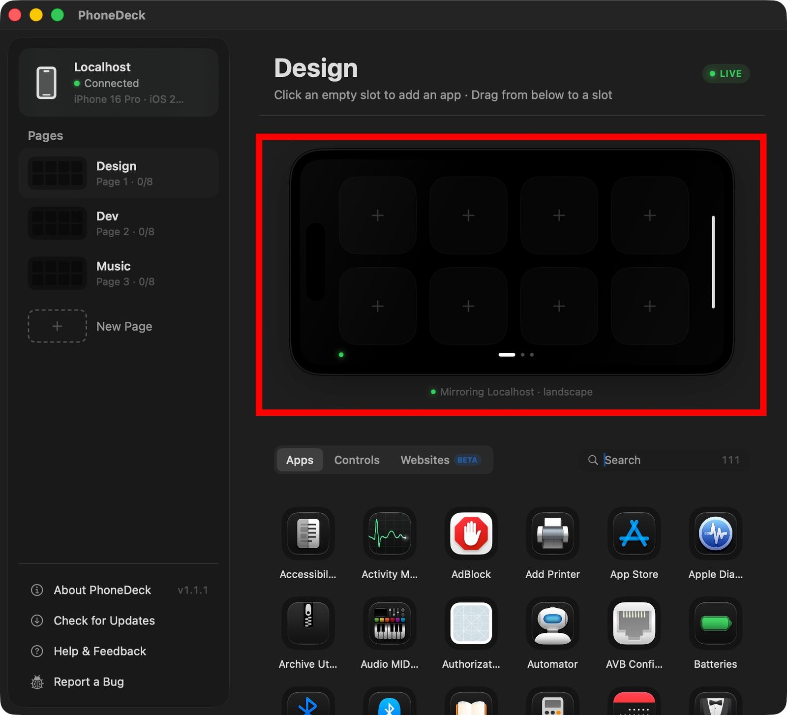 Click an empty slot on the dashboard preview