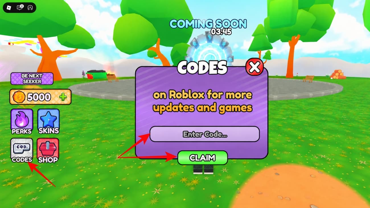 Code redemption screen in the game