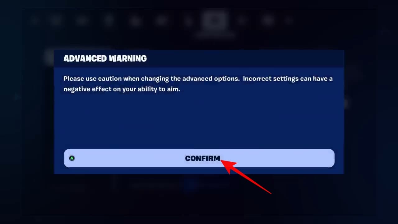 Confirming the settings change in Fortnite