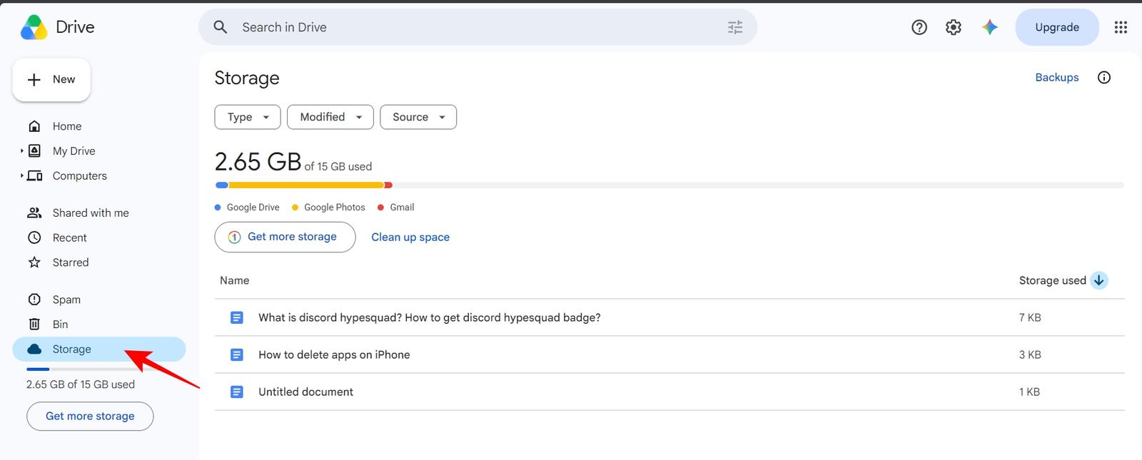 Delete large files in Google Drive