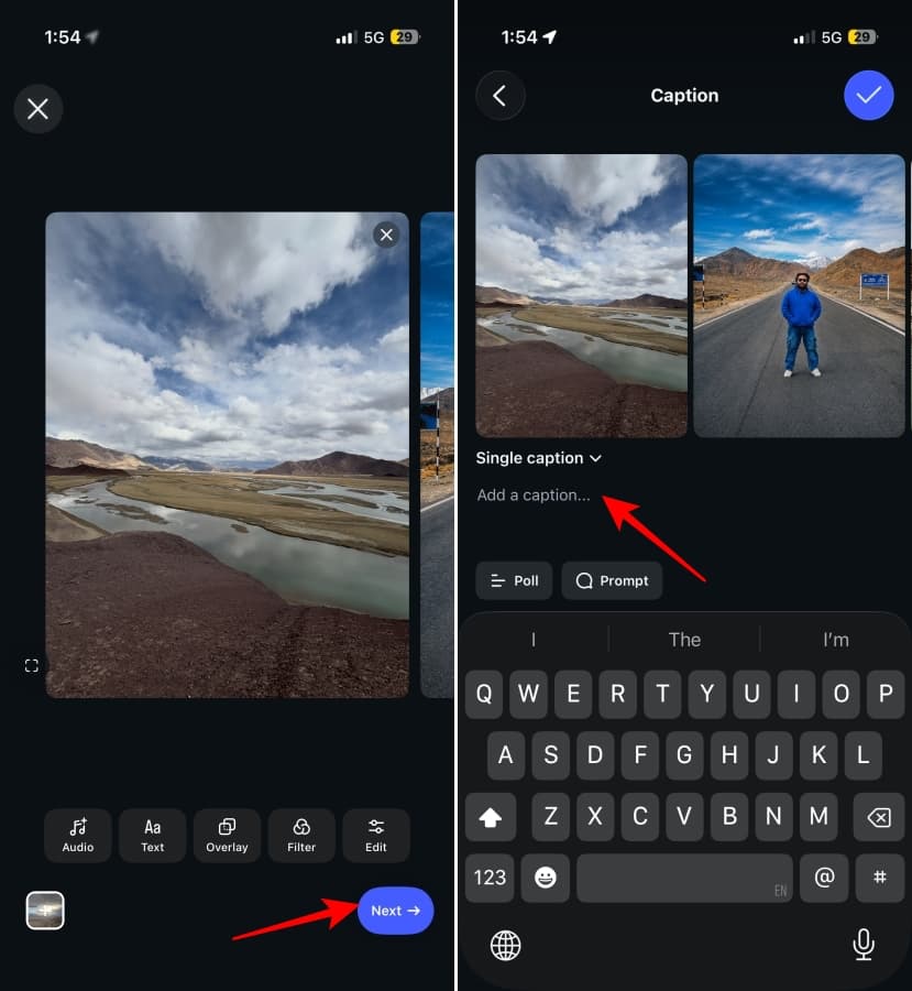 Editing carousel slides and adding a caption on Instagram