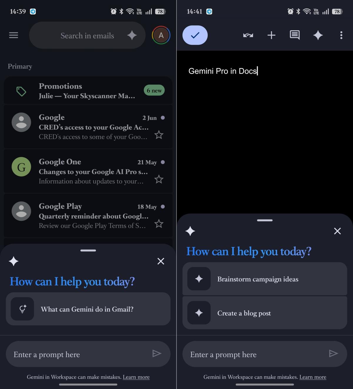 Gemini assistance in Docs