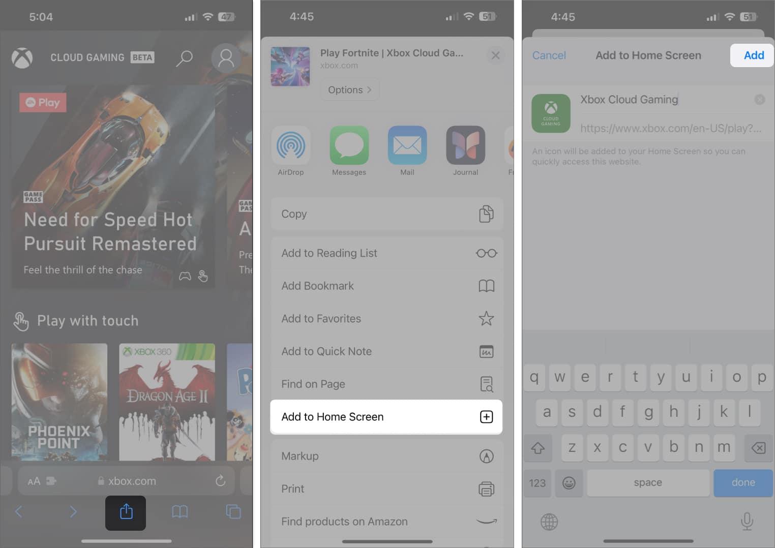 Home screen shortcut xbox cloud gaming