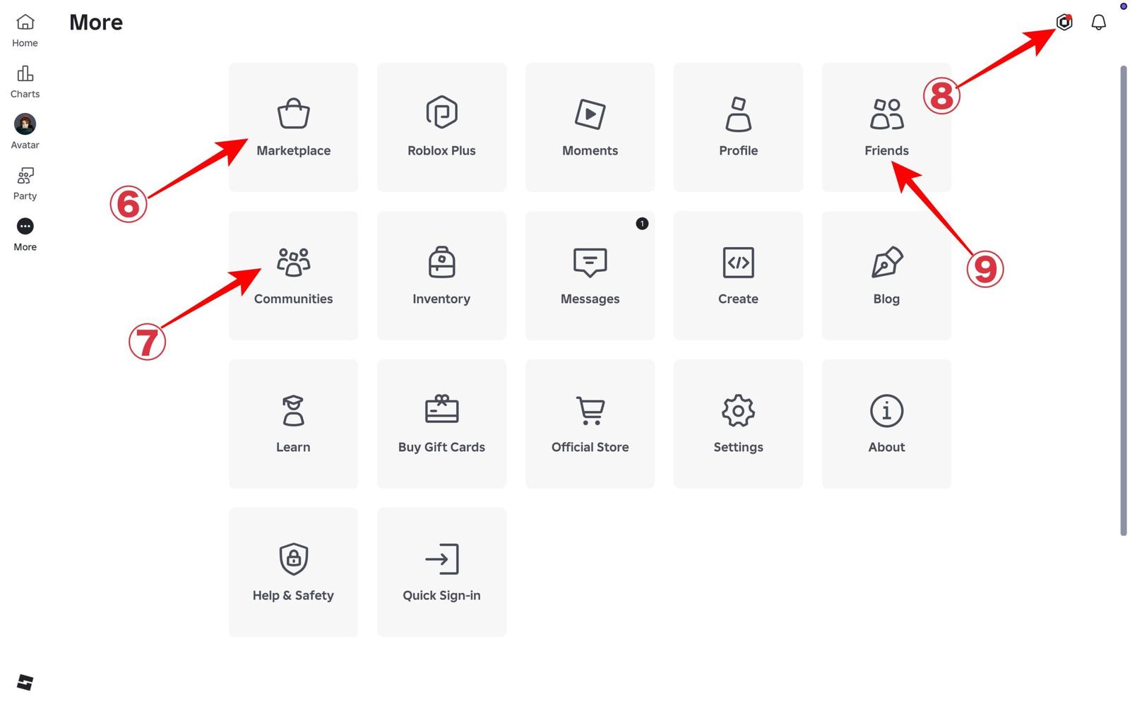 Main menu icons explain 