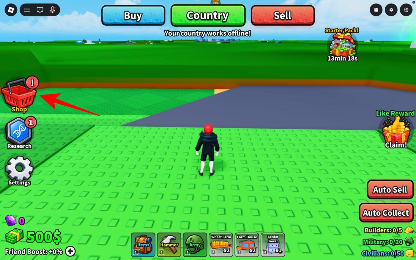 Press the Shop button on the left side of the screen