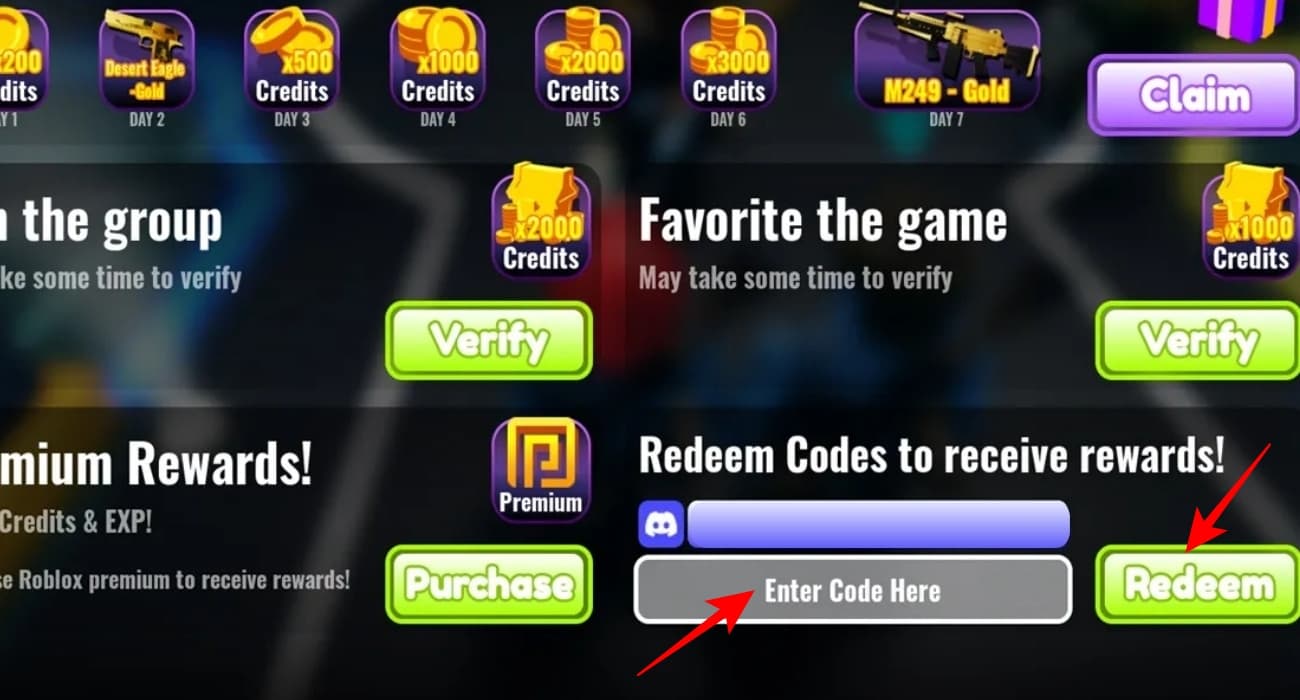 Redeeming a code using the Rewards menu