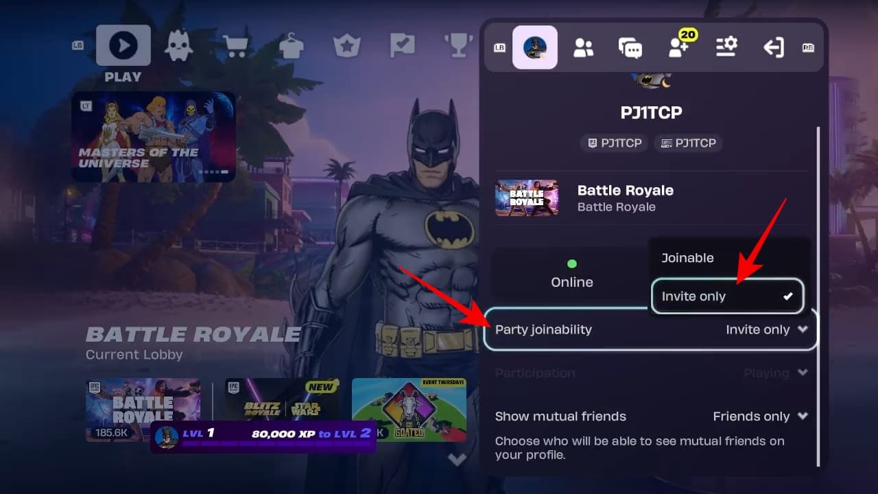 Select Private Joinability and set the Invite only option