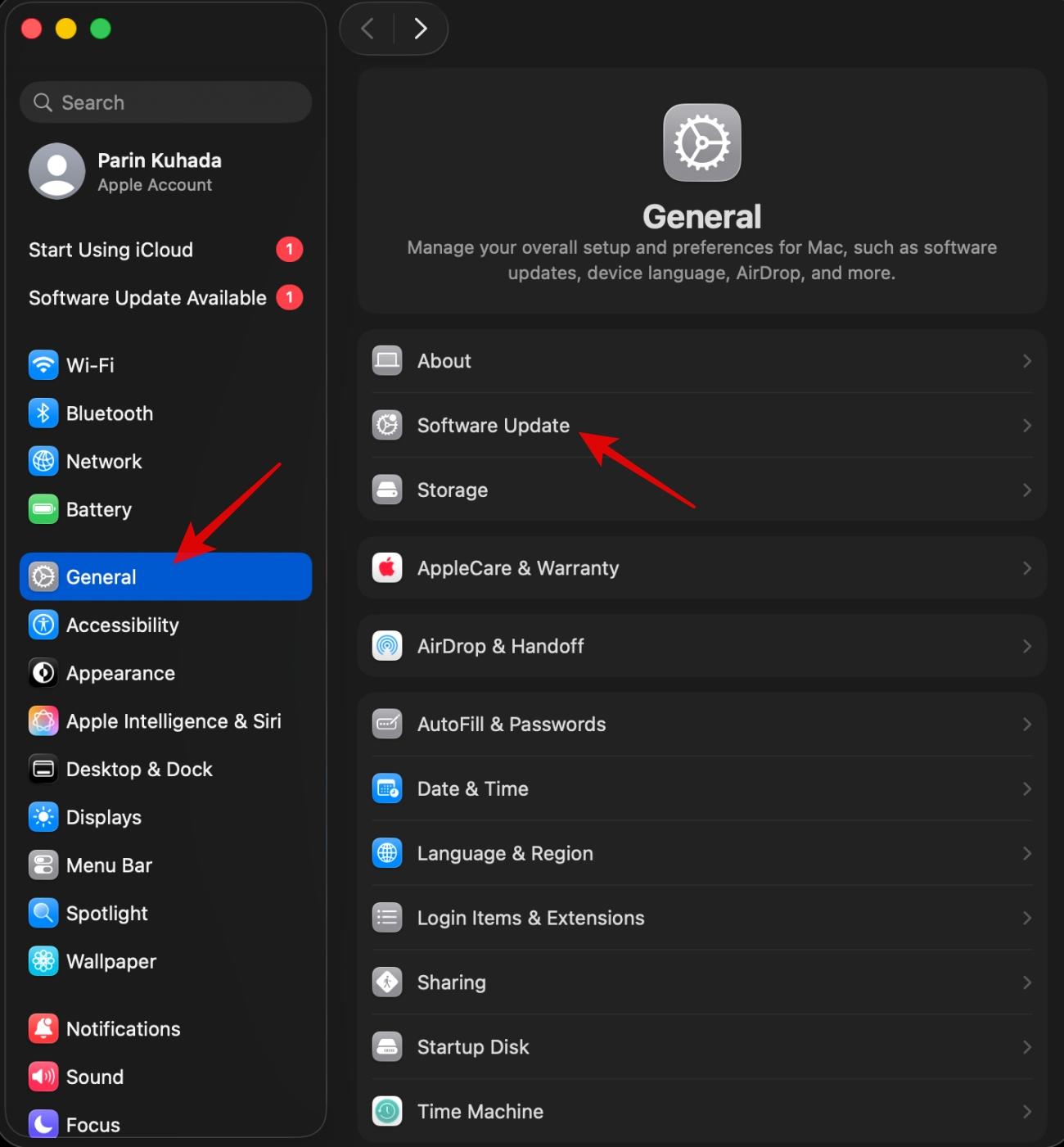 Software Update section in Mac System Settings