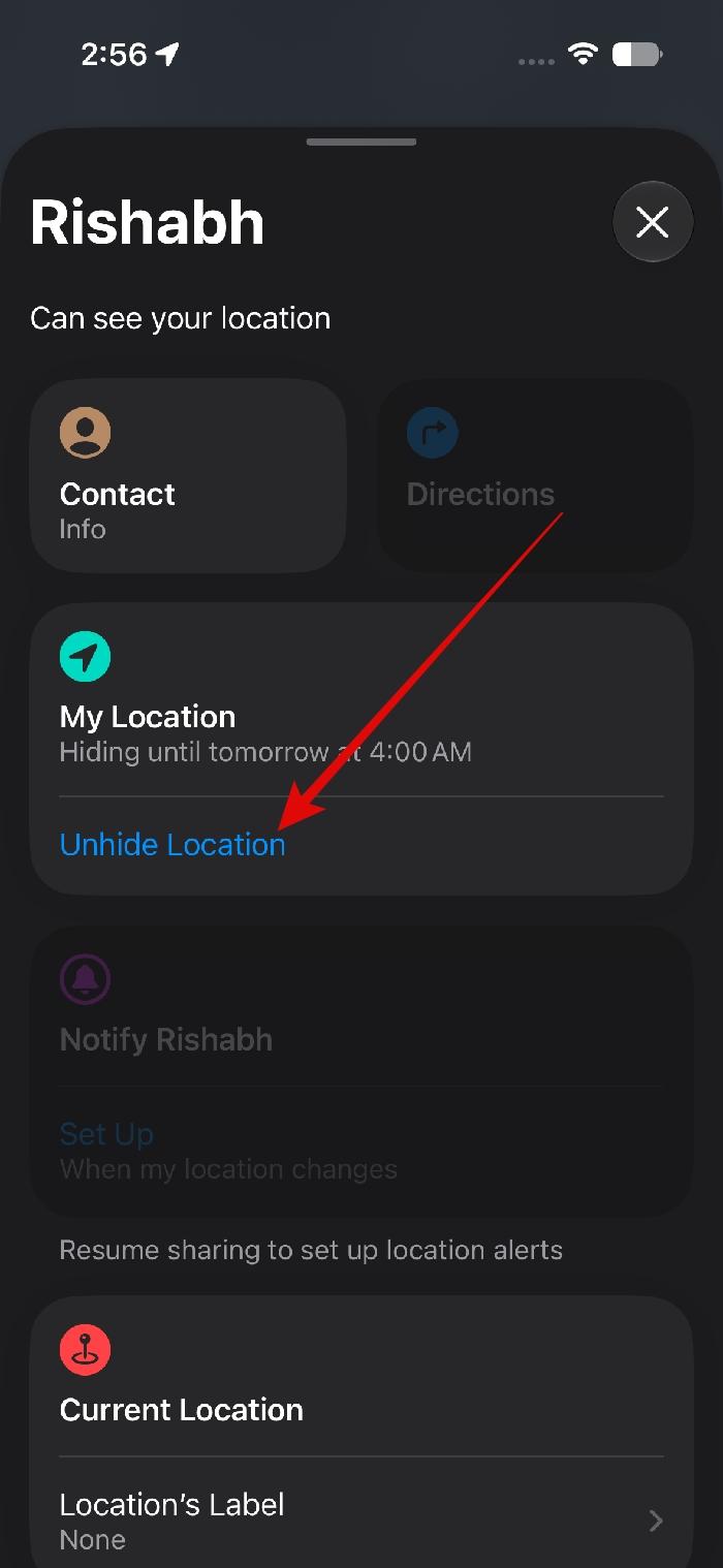 Tap Unhide Location in Find My on iPhone in iOS 27