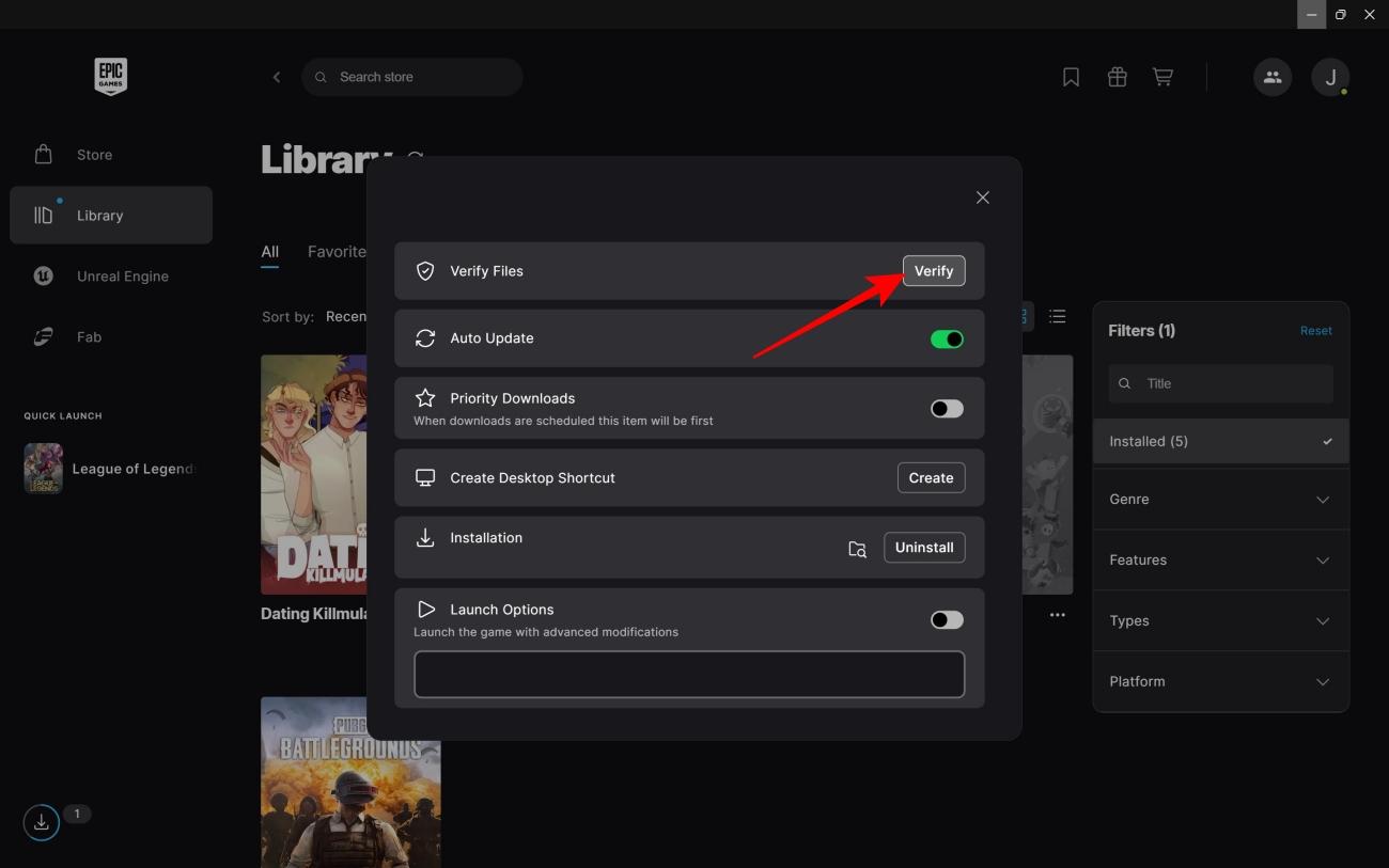 Verify game Epic games store